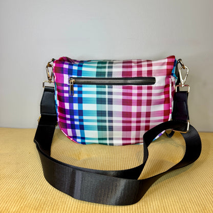 The Roni Nylon Crossbody - Plaid Ombre White