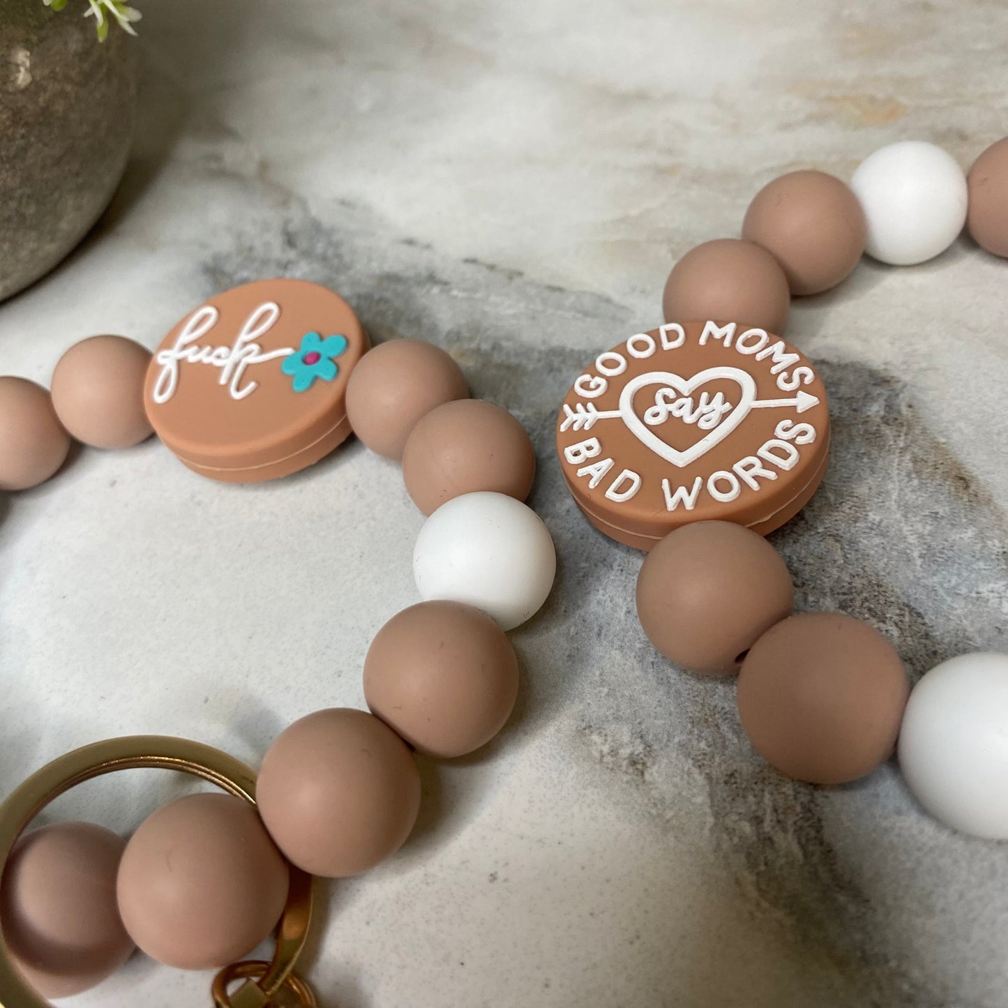 Silicone Bracelet Keychain - Mom Adult - Beige