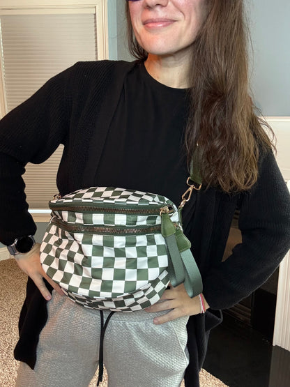 Roni - Checkered - Nylon Crossbody - Dark Green - PREORDER