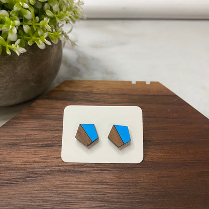 Wooden Stud Earrings - Pentagon