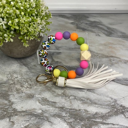 Silicone Bracelet Keychain - Rainbow Animal Print