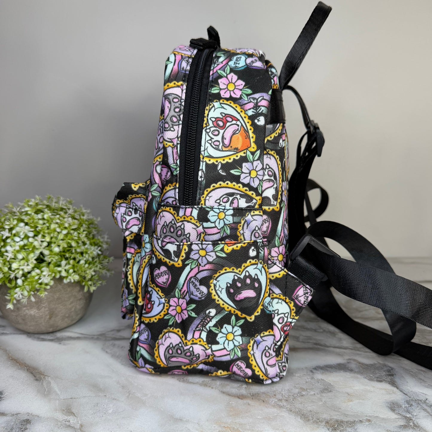 Mini Backpack - Cat Paw Meow on Black MN