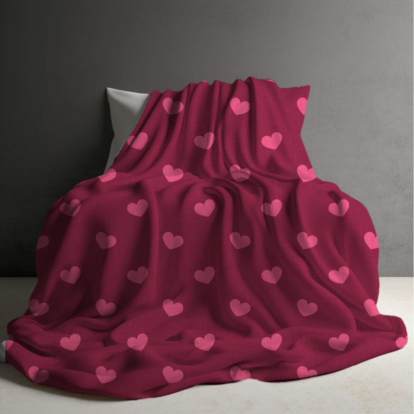 Blanket - Valentine’s Day - Maroon with Pink Hearts