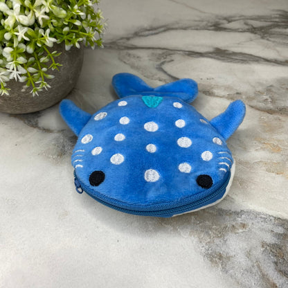 Coin Pouch - Velour Whale - Light Blue