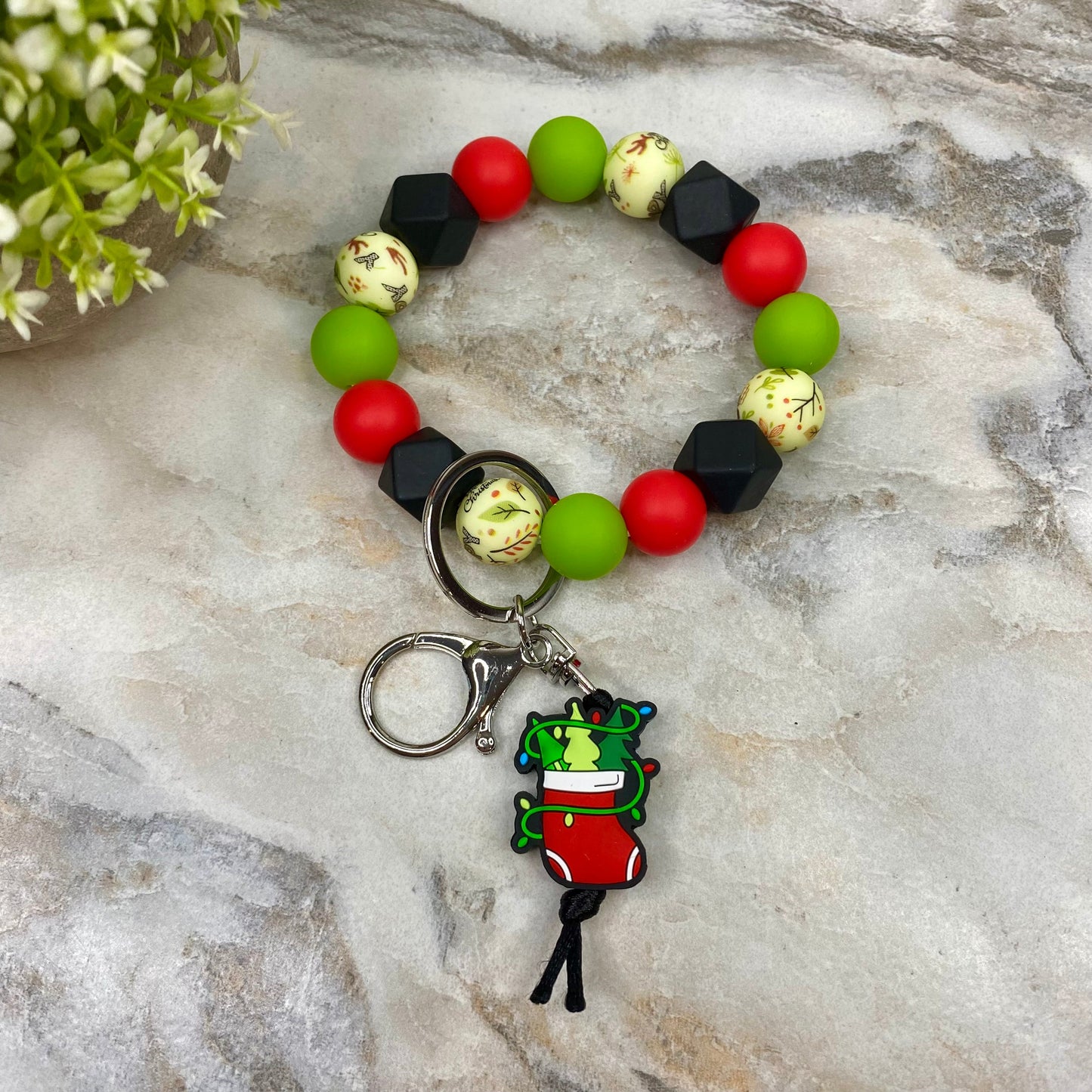 Silicone Bracelet Keychain - Christmas Winter - Green Red Black Stocking MNC