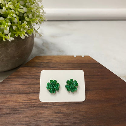 Wood + Acrylic Stud Earrings - Clover