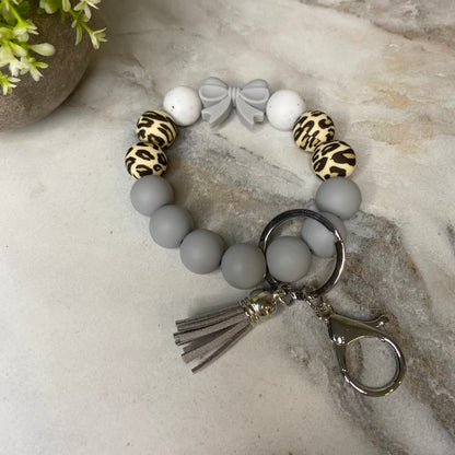Silicone Bracelet Keychain - Grey Bow
