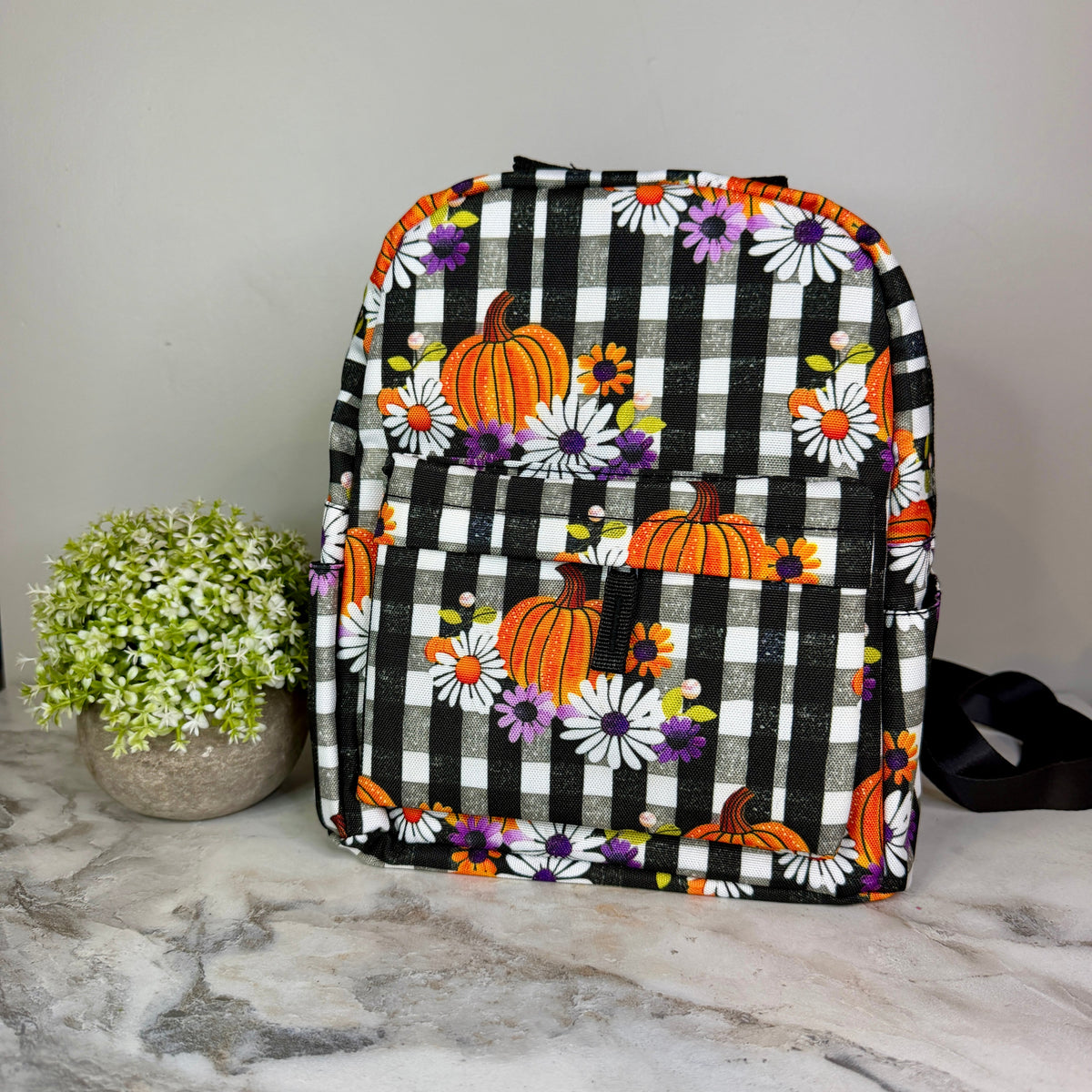Mini Backpack - Halloween - Plaid Pumpkin Floral - PREORDER