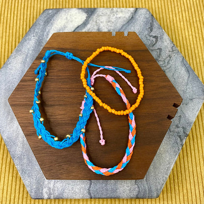 Bracelet Pack - Adjustable String Orange Blue Pink - Pack 7