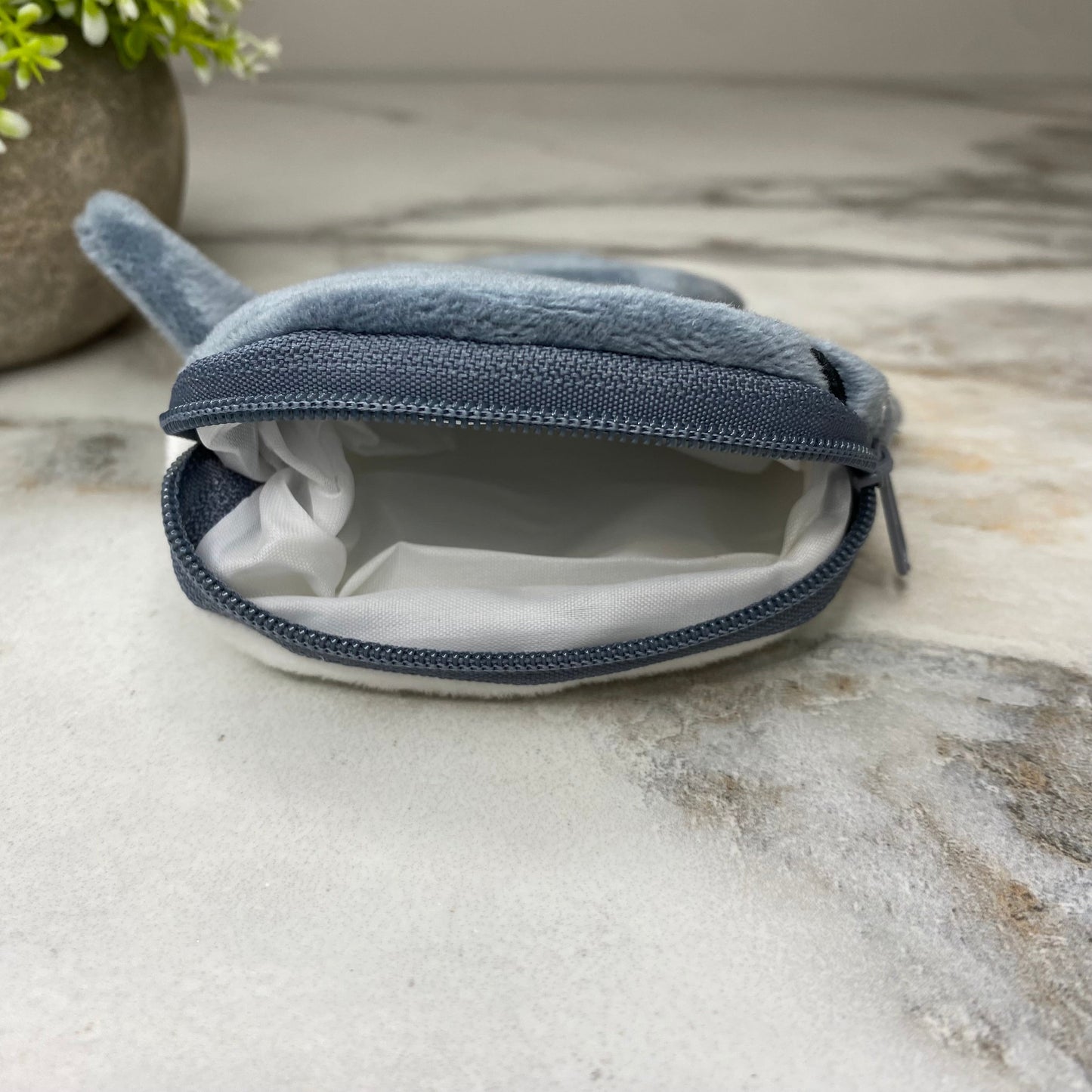 Coin Pouch - Velour Whale - Grey