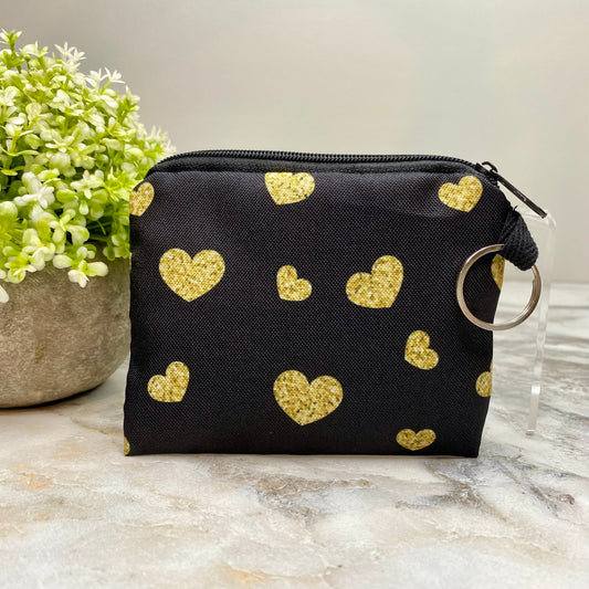 Mini Pouch - Gold Hearts on Black