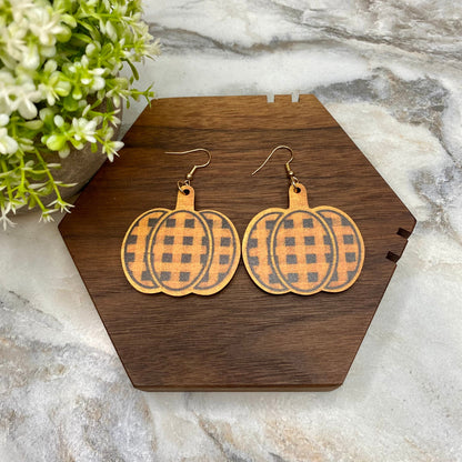 Wooden Dangle Earrings - Fall - #1