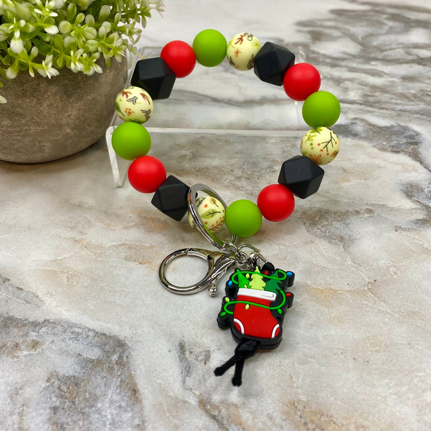 Silicone Bracelet Keychain - Christmas Winter - Green Red Black Stocking MNC