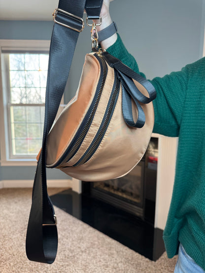 The Roni Nylon Crossbody - Peach + Black