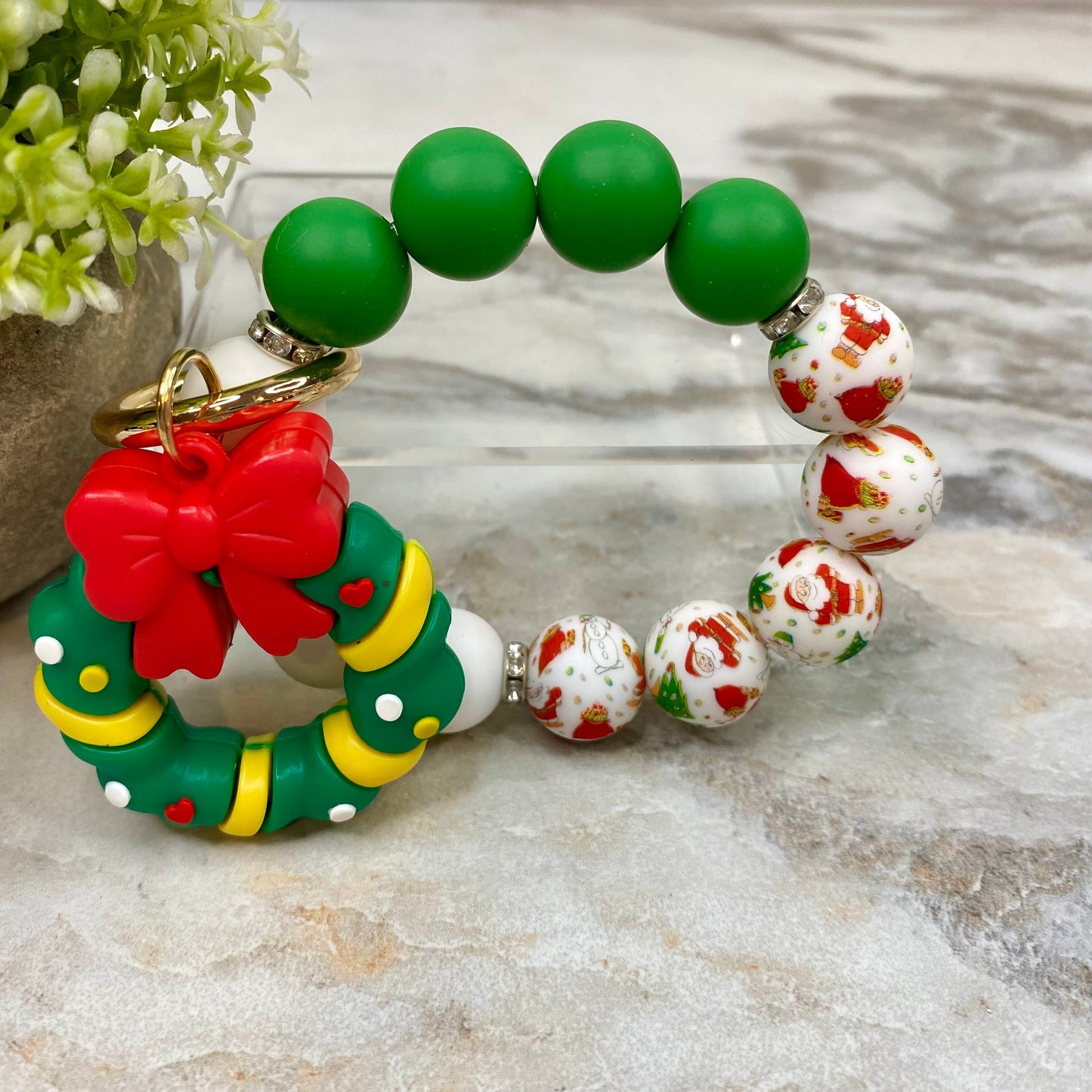 Silicone Bracelet Keychain - Christmas Winter - Wreath MNC