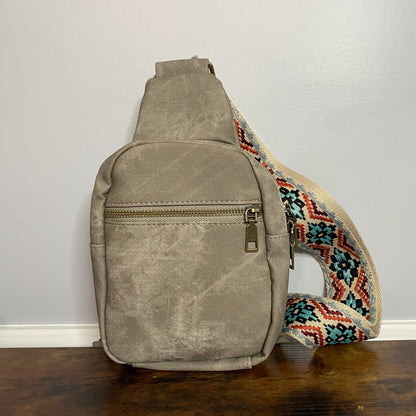 Sling Bag - Denim Suede - Front Zip