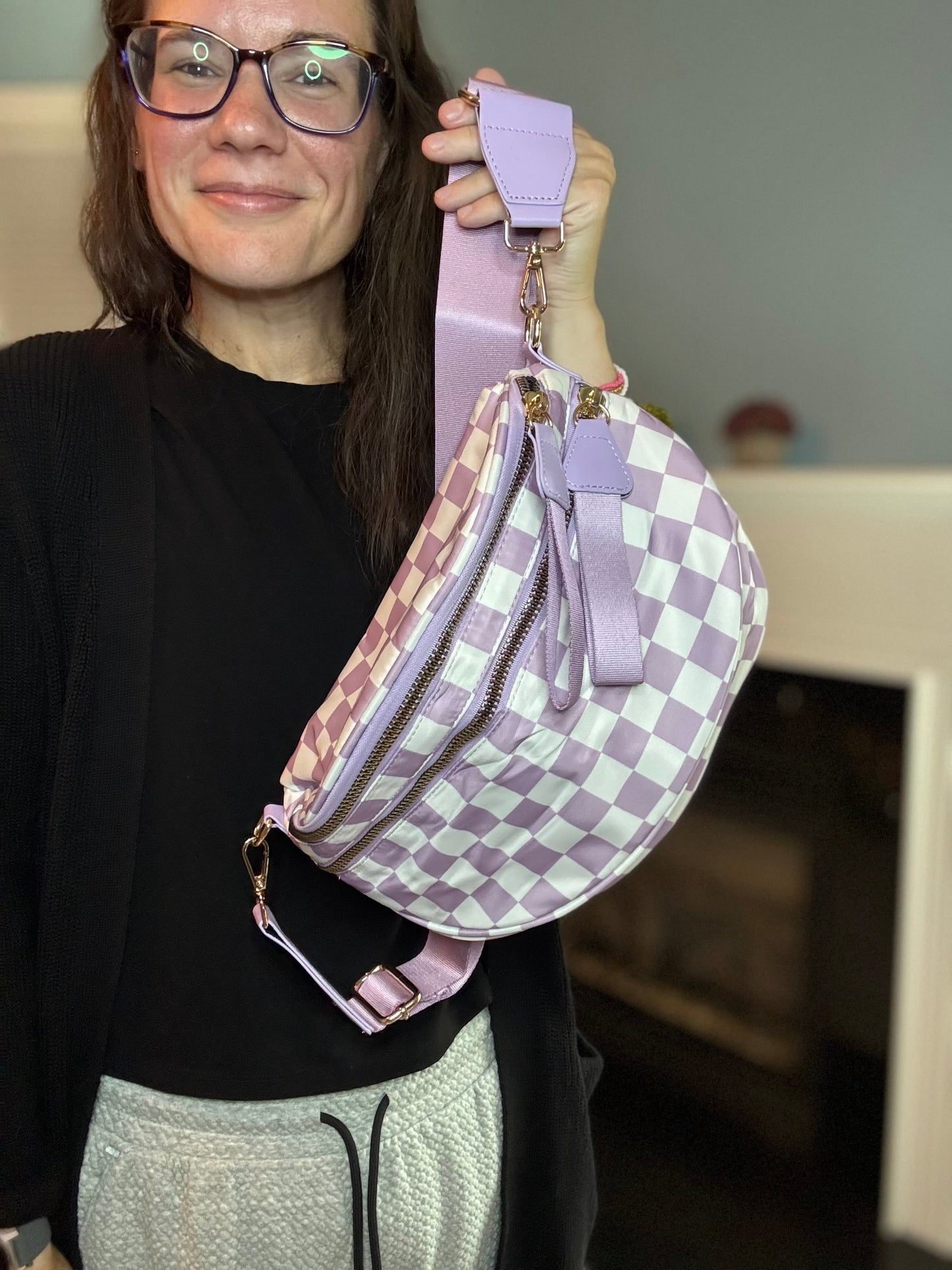 Roni - Checkered - Nylon Crossbody - Light Purple