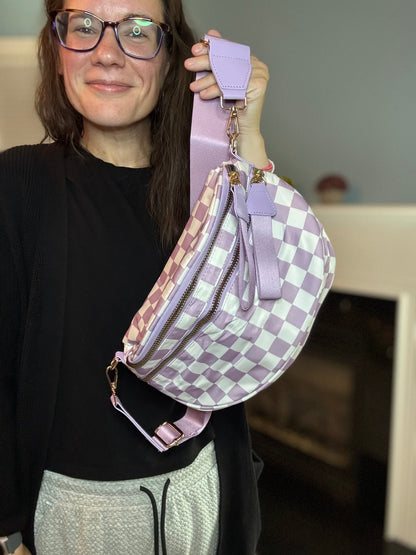 Roni - Checkered - Nylon Crossbody - Light Purple