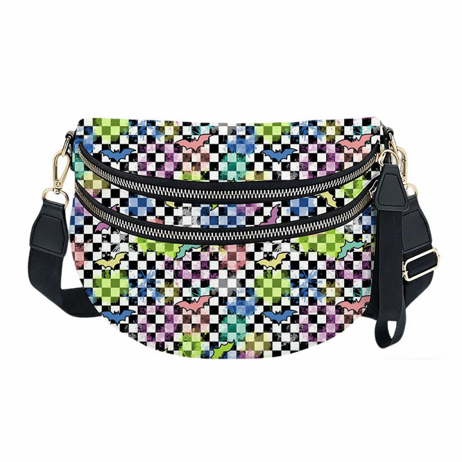 The Roni Nylon Crossbody - Halloween Fall Rainbow Bat Checker