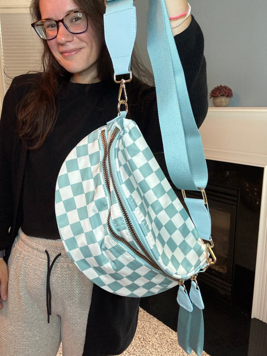 Roni - Checkered - Nylon Crossbody - Aqua