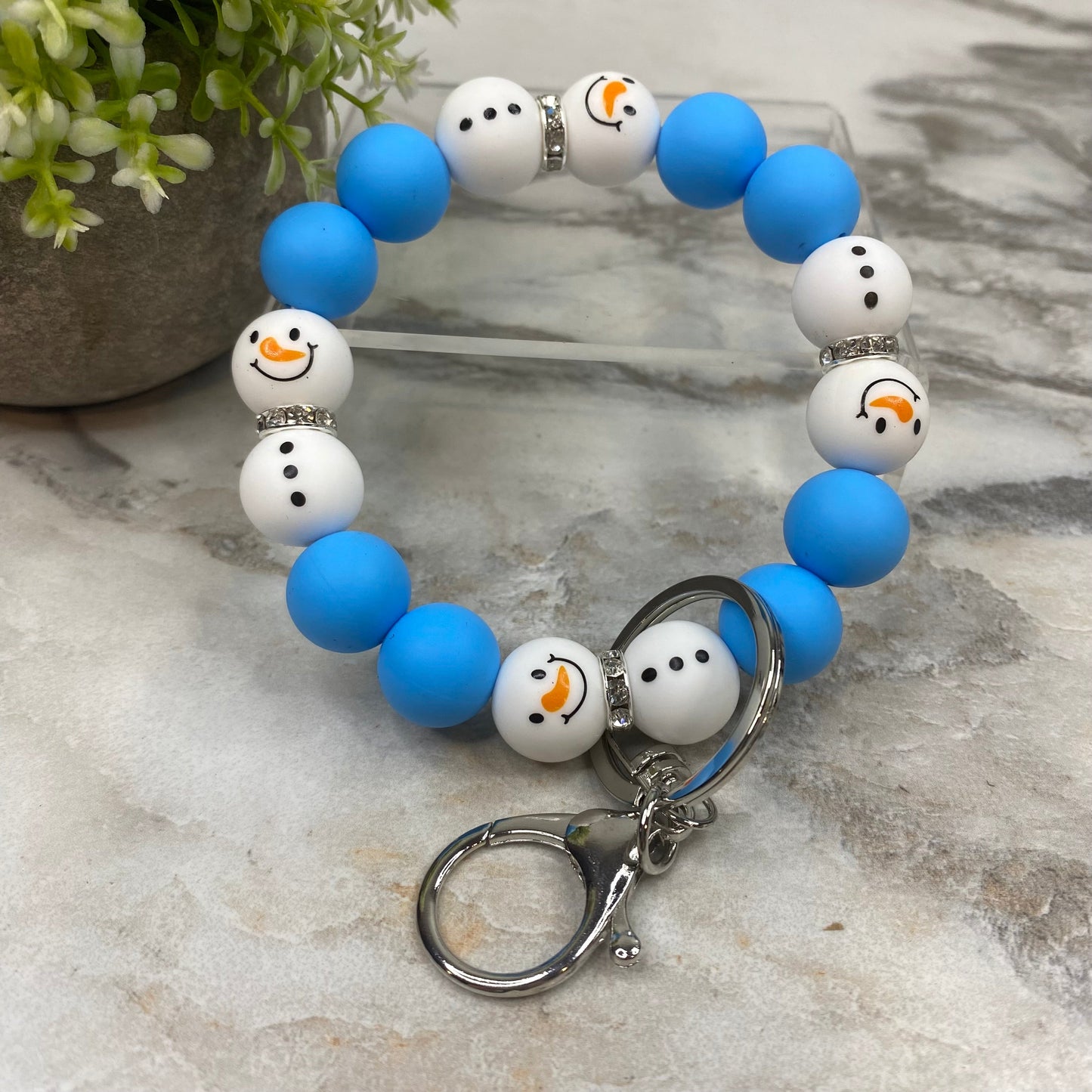 Silicone Bracelet Keychain - Christmas Winter - Blue White Snowman MNC