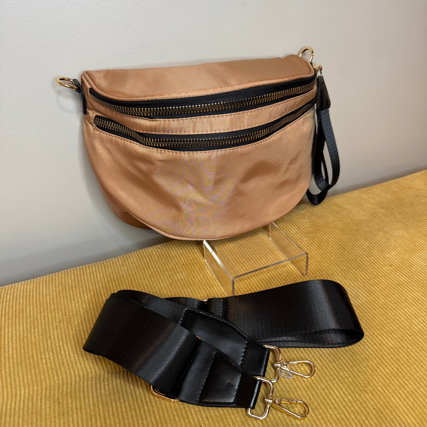The Roni Nylon Crossbody - Peach + Black - PREORDER