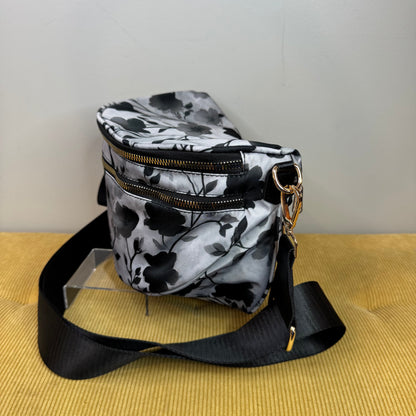 The Roni Nylon Crossbody - Floral Grey Black Shadow