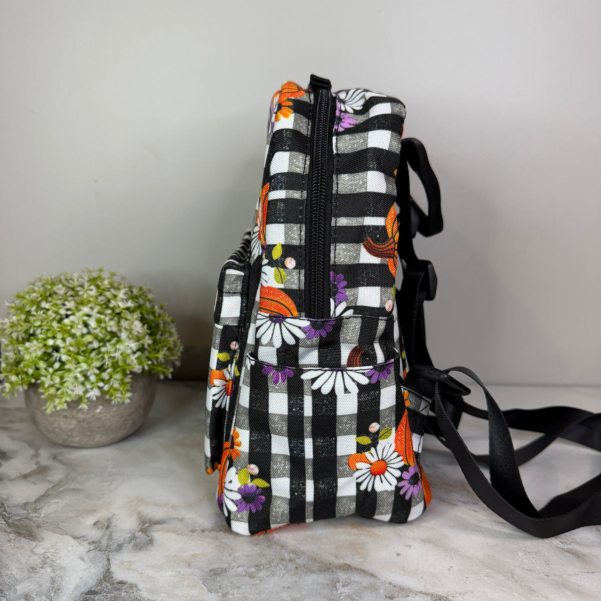 Mini Backpack - Halloween - Plaid Pumpkin Floral - PREORDER