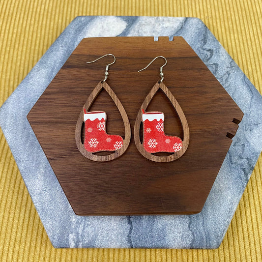 Wooden Teardrop Cutout - Christmas - Stocking