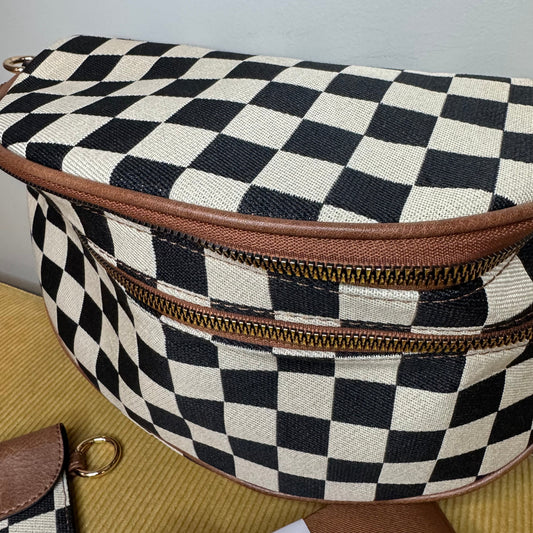 The Roni Crossbody - Canvas Tan Black Check