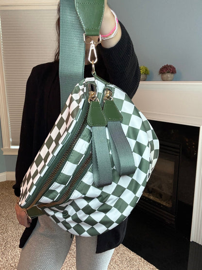 Roni - Checkered - Nylon Crossbody - Dark Green - PREORDER