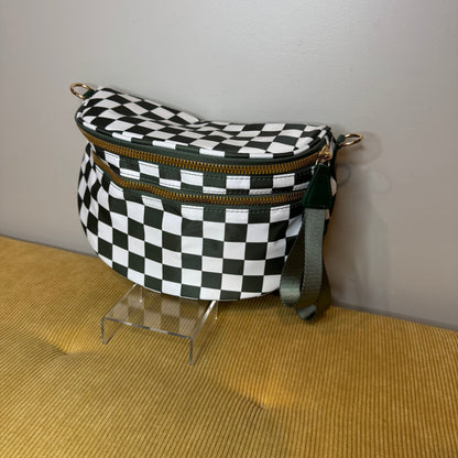 Roni - Checkered - Nylon Crossbody - Dark Green