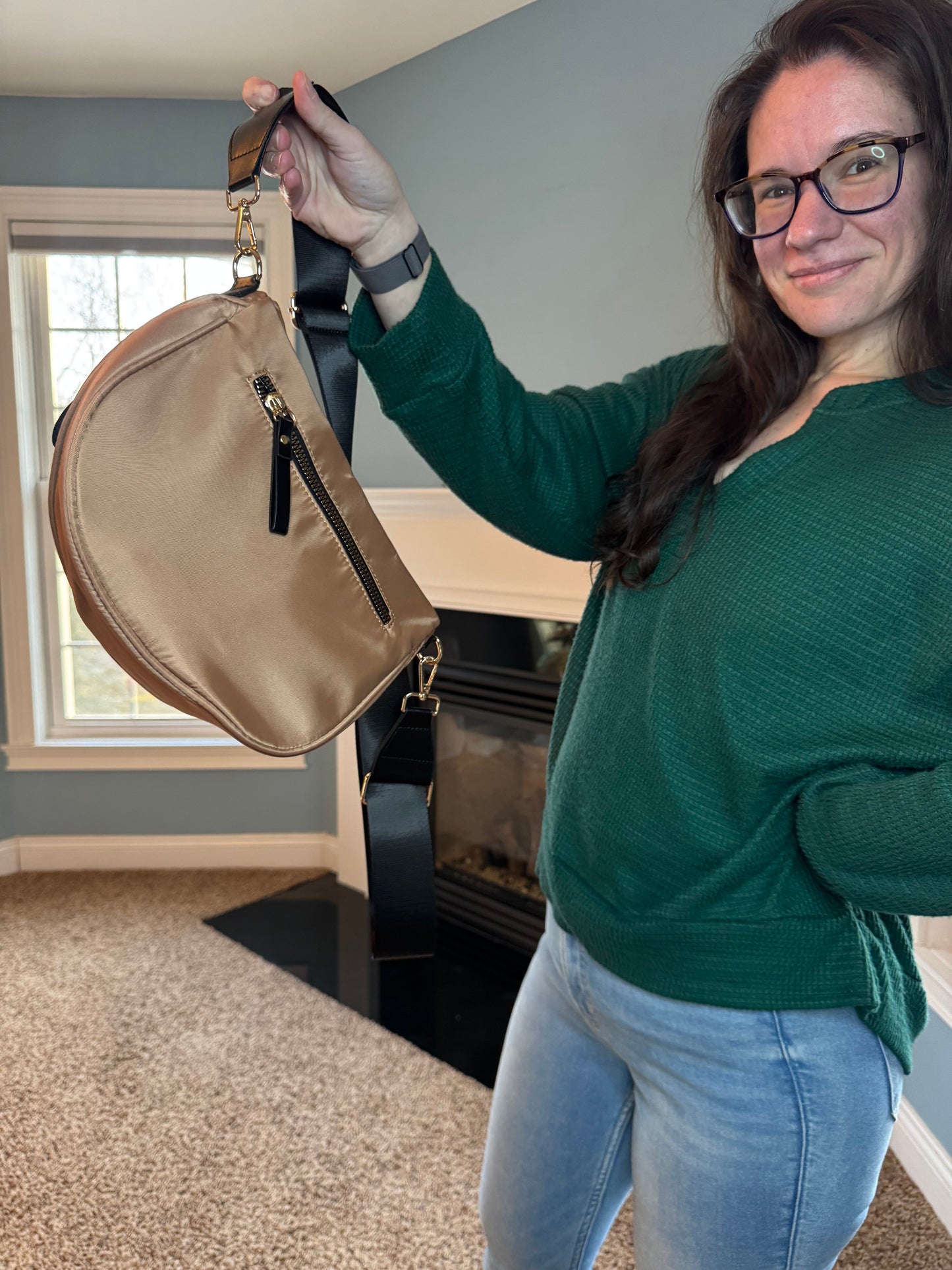 The Roni Nylon Crossbody - Peach + Black