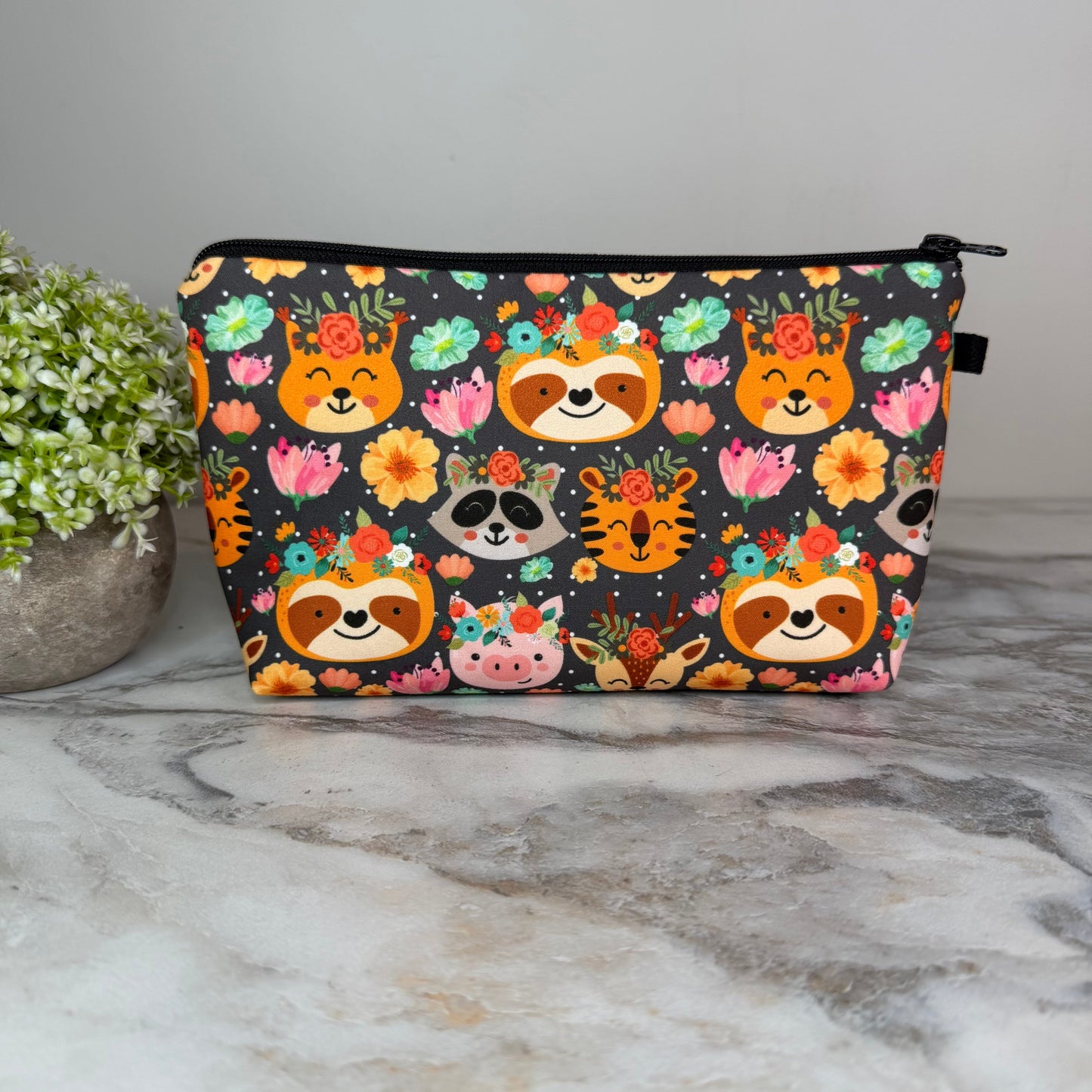 Pouch - Floral Animals Pig Sloth Raccoon Tiger MN