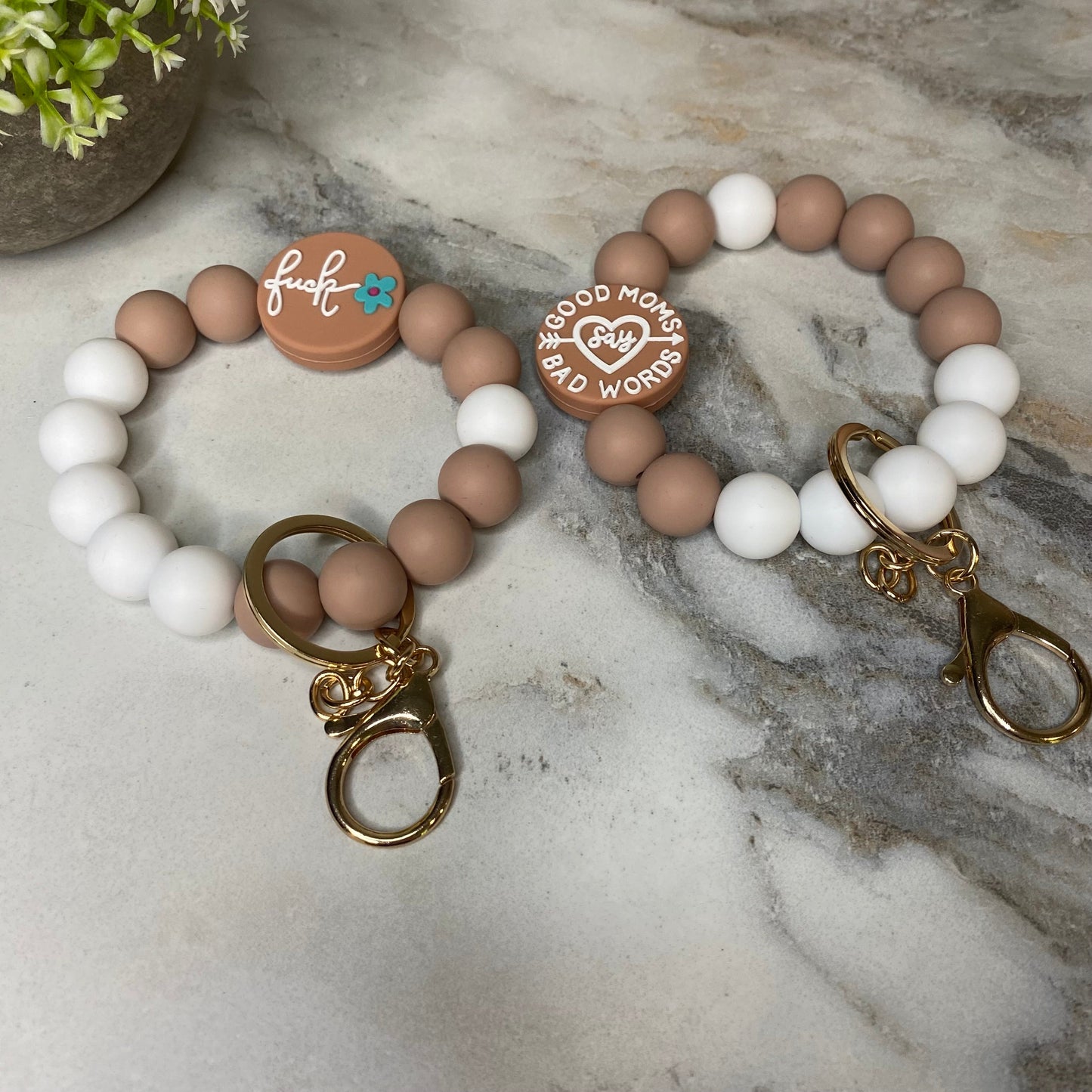 Silicone Bracelet Keychain - Mom Adult - Beige