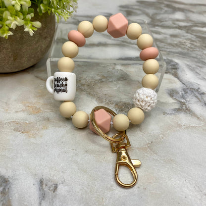 Silicone Bracelet Keychain - Coffee Teach Repeat Cream Blush