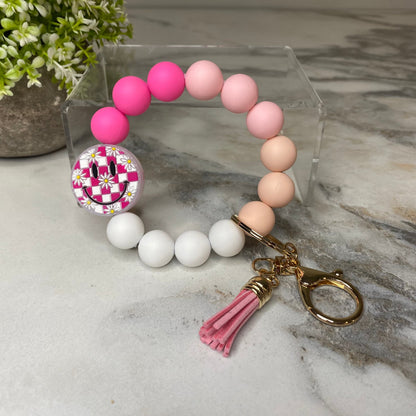 Silicone Bracelet Keychain - Happy Face - Pink