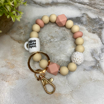 Silicone Bracelet Keychain - Coffee Teach Repeat Cream Blush