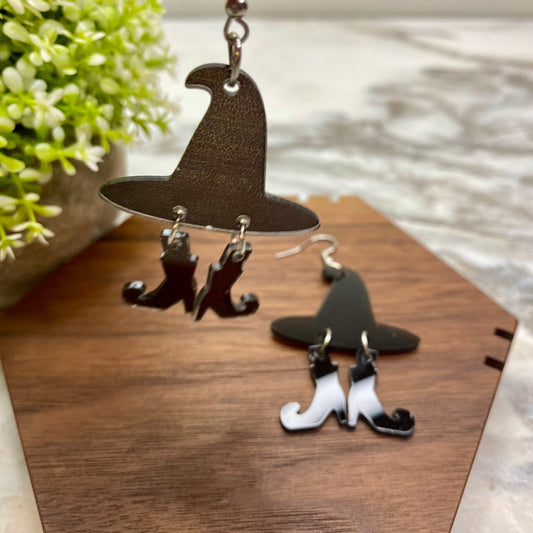 Acrylic Dangle Earrings - Witch Hat & Shoes