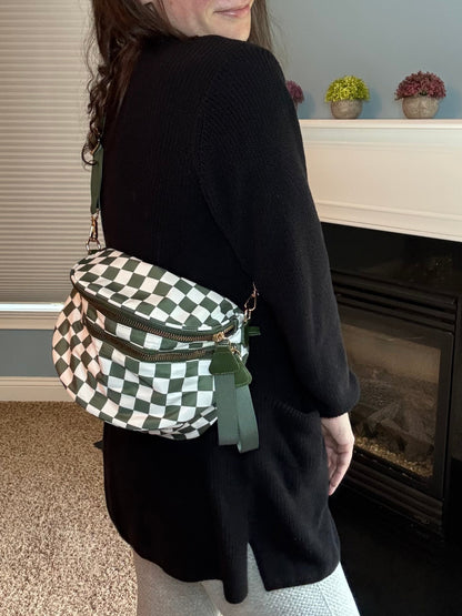 Roni - Checkered - Nylon Crossbody - Dark Green - PREORDER