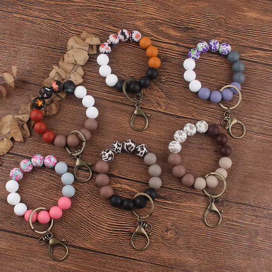 Silicone Bracelet Keychain - Floral/Solids