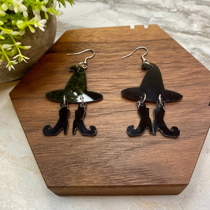 Acrylic Dangle Earrings - Witch Hat & Shoes