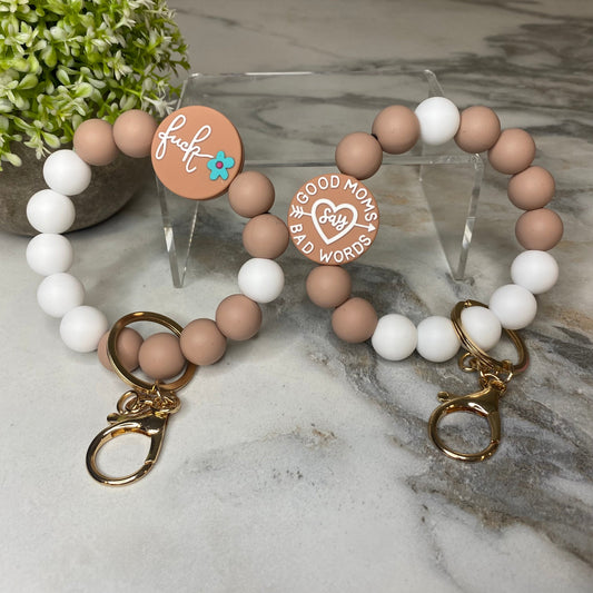 Silicone Bracelet Keychain - Mom Adult - Beige