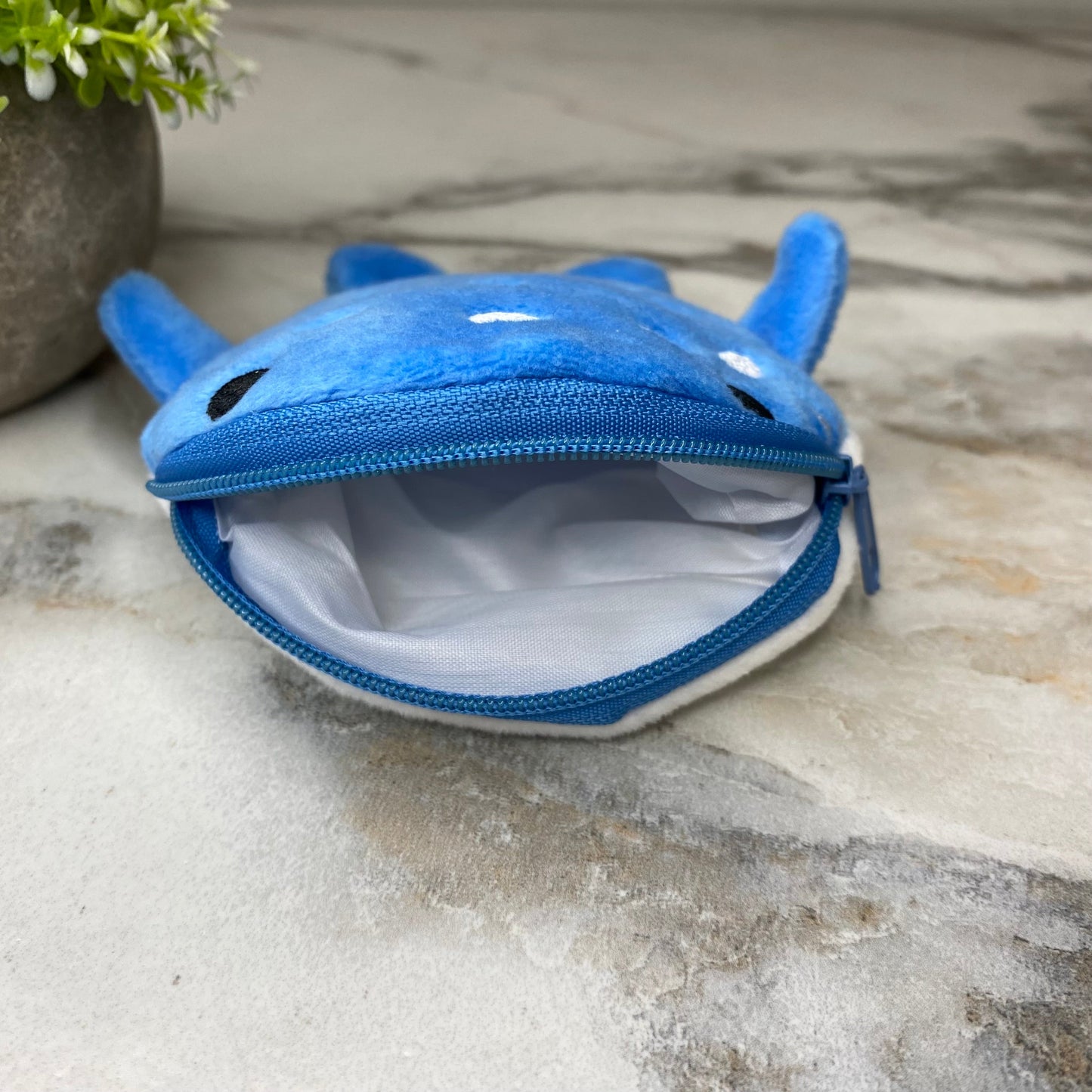 Coin Pouch - Velour Whale - Light Blue