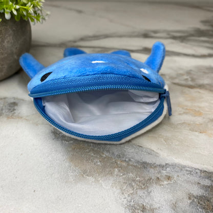 Coin Pouch - Velour Whale - Light Blue