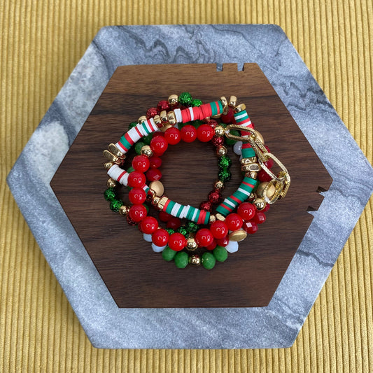 Bracelet Pack - Holiday Christmas - Clay, Bead, Gold Chain