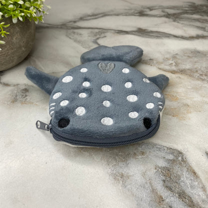 Coin Pouch - Velour Whale - Grey