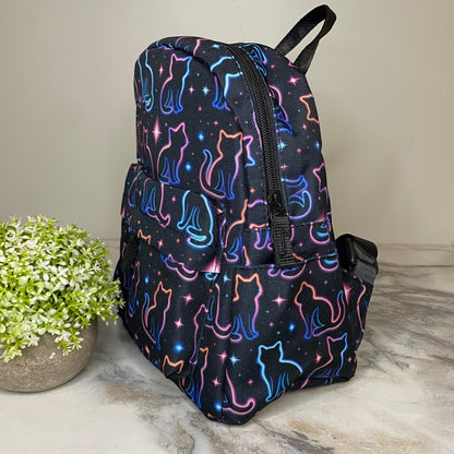 Mini Backpack - Halloween Fall - Cat Neon Outline