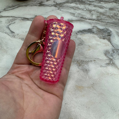 Keychain - Studded Tumbler - Pink Holographic