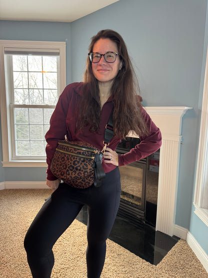 The Roni Nylon Crossbody - Animal Print Black & Caramel